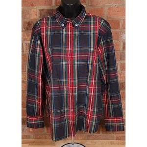 J CREW GARCON Womens 12 Shirt Red Plaid Organic Cotton Jeweled NEW